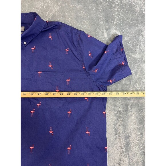 Falls Creek Button Up Shirt Men's Size XL Flamingos Blue Short Sleeve Casual - Picture 6 of 8